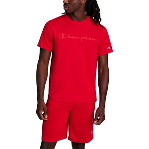 image:imageChampion Mens Graphic Short Sleeve TShirt Standard Fit Tonal Script Logo Midweight 100 CottonTango Red