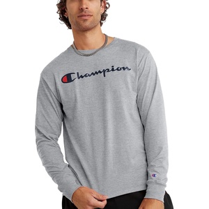 image:imageChampion Mens Long Sleeve Tshirt Classic Tshirt for Men Reg Or Big amp TallOxford Gray Heather  Classic Script Logo