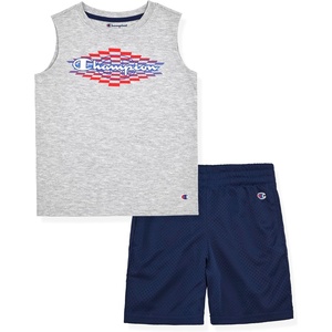 image:imageChampion Boys 2 Piece Short Sleeve Shirt and Mesh Shorts SetsNavy Bluegrey Heather