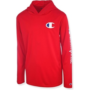 image:imageChampion Boys Long Sleeve Hooded Tee Shirt Lightweight Tech Fabric Athletic TShirt for KidsLychee Red