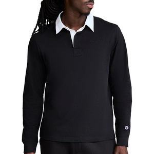 image:imageChampion Mens Long Sleeve Rugby Shirt with Twill Collar amp Embroidered Logo Standard Fit Cotton JerseyBlack