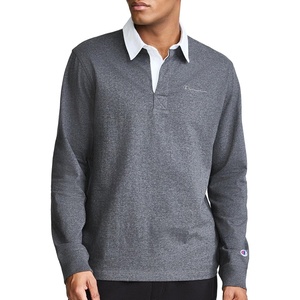 image:imageChampion Mens Long Sleeve Rugby Shirt with Twill Collar amp Embroidered Logo Standard Fit Cotton JerseyGranite Heather
