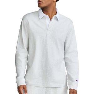 image:imageChampion Mens Long Sleeve Rugby Shirt with Twill Collar amp Embroidered Logo Standard Fit Cotton JerseyPlatinum Silver Heather