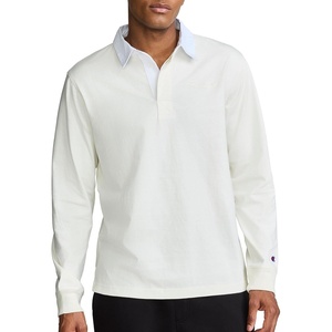 image:imageChampion Mens Long Sleeve Rugby Shirt with Twill Collar amp Embroidered Logo Standard Fit Cotton JerseyUnbleached Cotton